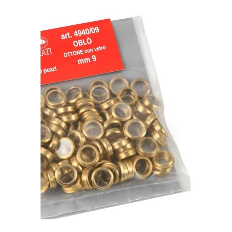 Ojo de Buey con cristal. Diámetro 9 mm , ( 3 unds. ). Marca Amati. Ref: 4940/09.