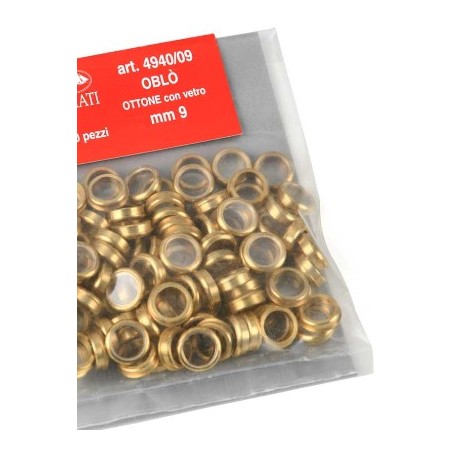 Ojo de Buey con cristal. Diámetro 9 mm , ( 3 unds. ). Marca Amati. Ref: 4940/09.