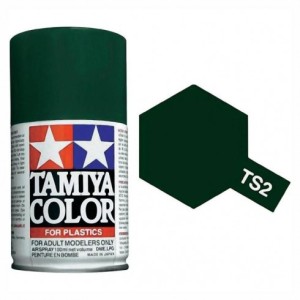 Spray VERDE OSCURO MATE (85002). Bote 100 ml. Marca Tamiya. Ref: TS-2.