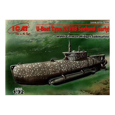 U-Boat Tipo XXVIIB Seehund (temprano), Submarino enano alemán, WWII. Escala: 1:350. Marca: ICM. Ref: S.006.