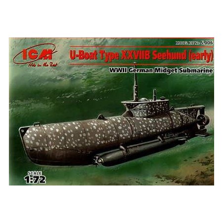 U-Boat Tipo XXVIIB Seehund (temprano), Submarino enano alemán, WWII. Escala: 1:350. Marca: ICM. Ref: S.006.