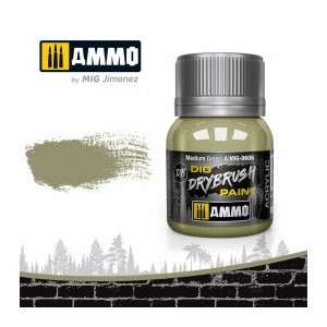 DRYBRUSH Verde Medio. Bote 40 ml. Marca Ammo by Mig Jimenez. Ref: AMIG0606.