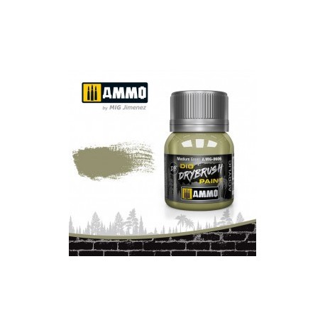 DRYBRUSH Verde Medio. Bote 40 ml. Marca Ammo by Mig Jimenez. Ref: AMIG0606.