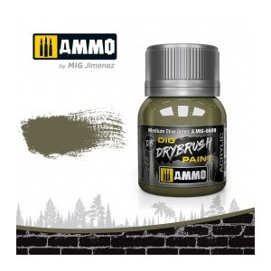 DRYBRUSH Verde Oliva Medio . Bote 40 ml. Marca Ammo by Mig Jimenez. Ref: AMIG0609.
