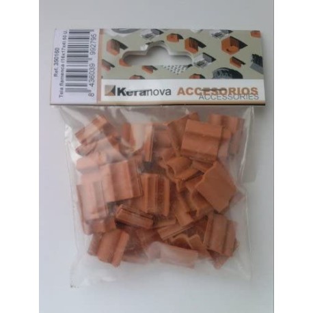 Teja flamenca, 1:20 ( 15 x 15 x 2 ) mm, cerámica. Bolsa de 50 und. Marca Keranova. Ref: 350160.