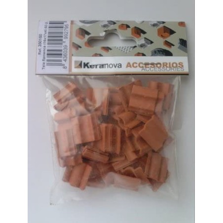 Teja flamenca, 1:20 ( 15 x 15 x 2 ) mm, cerámica. Bolsa de 50 und. Marca Keranova. Ref: 350160.