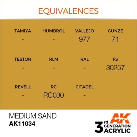 Acrílicos de 3rd Generación, MEDIUM SAND – STANDARD. Bote 17 ml. Marca Ak-Interactive. Ref: Ak11034.