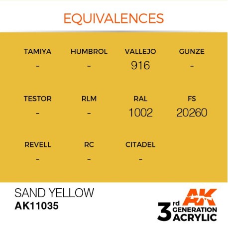 Acrílicos de 3rd Generación,  SAND YELLOW  – STANDARD. Bote 17 ml. Marca Ak-Interactive. Ref: Ak11035.