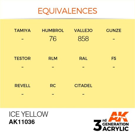 Acrílicos de 3rd Generación,  ICE YELLOW  – STANDARD. Bote 17 ml. Marca Ak-Interactive. Ref: Ak11036.