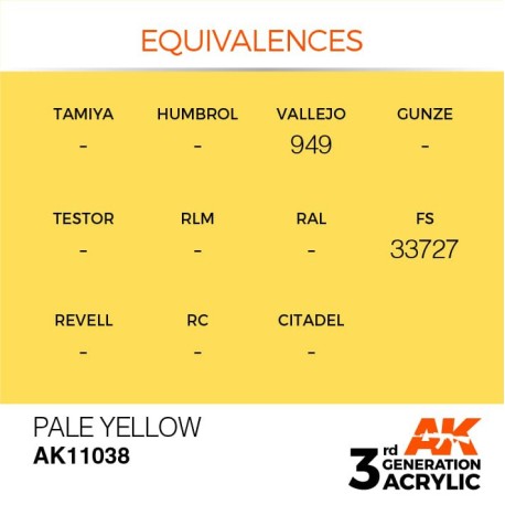 Acrílicos de 3rd Generación,  PALE YELLOW  – STANDARD. Bote 17 ml. Marca Ak-Interactive. Ref: Ak11038.