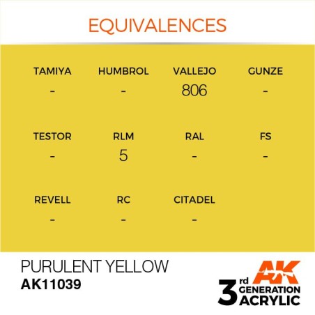 Acrílicos de 3rd Generación,  PURULENT YELLOW  – STANDARD. Bote 17 ml. Marca Ak-Interactive. Ref: Ak11039.