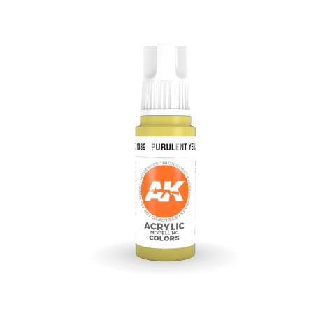 Acrílicos de 3rd Generación,  PURULENT YELLOW  – STANDARD. Bote 17 ml. Marca Ak-Interactive. Ref: Ak11039.