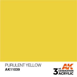 Acrílicos de 3rd Generación,  PURULENT YELLOW  – STANDARD. Bote 17 ml. Marca Ak-Interactive. Ref: Ak11039.