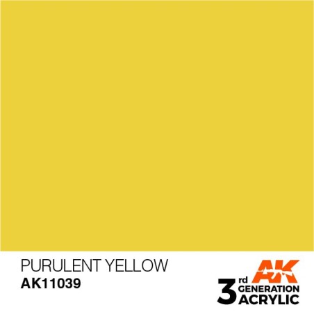 Acrílicos de 3rd Generación,  PURULENT YELLOW  – STANDARD. Bote 17 ml. Marca Ak-Interactive. Ref: Ak11039.