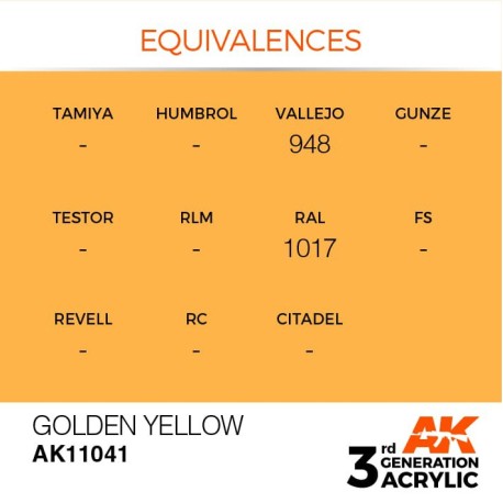 Acrílicos de 3rd Generación,  GOLDEN YELLOW  – STANDARD. Bote 17 ml. Marca Ak-Interactive. Ref: Ak11041.