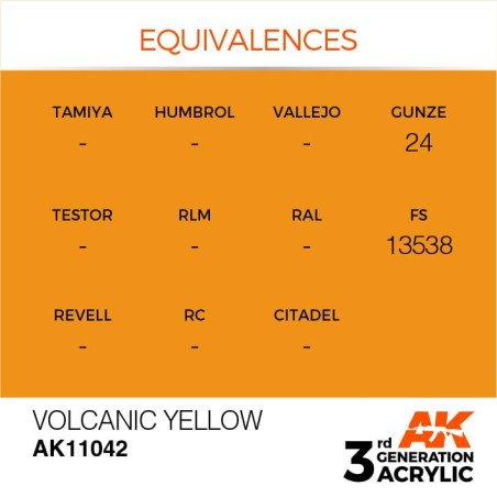 Acrílicos de 3rd Generación, VOLCANIC YELLOW – STANDARD. Bote 17 ml. Marca Ak-Interactive. Ref: Ak11042.