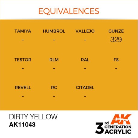 Acrílicos de 3rd Generación, DIRTY YELLOW – STANDARD. Bote 17 ml. Marca Ak-Interactive. Ref: Ak11043.