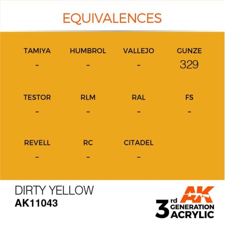 Acrílicos de 3rd Generación, DIRTY YELLOW – STANDARD. Bote 17 ml. Marca Ak-Interactive. Ref: Ak11043.