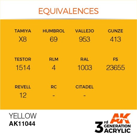 Acrílicos de 3rd Generación, YELLOW – STANDARD. Bote 17 ml. Marca Ak-Interactive. Ref: Ak11044.