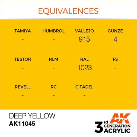 Acrílicos de 3rd Generación, DEEP YELLOW – STANDARD. Bote 17 ml. Marca Ak-Interactive. Ref: Ak11045.