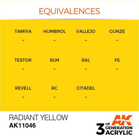 Acrílicos de 3rd Generación, RADIANT YELLOW – STANDARD. Bote 17 ml. Marca Ak-Interactive. Ref: Ak11046.