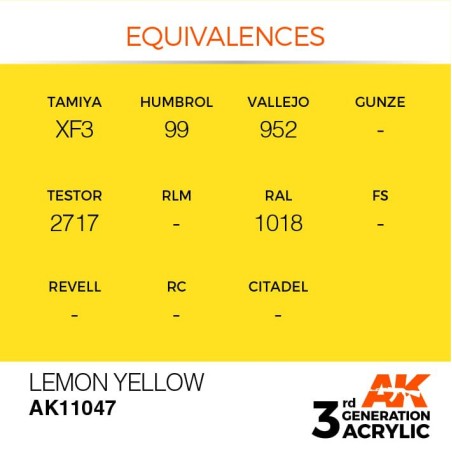 Acrílicos de 3rd Generación, LEMON YELLOW – STANDARD. Bote 17 ml. Marca Ak-Interactive. Ref: Ak11047.