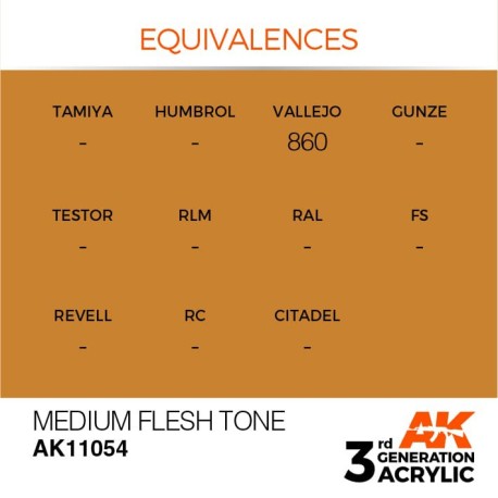 Acrílicos de 3rd Generación, MEDIUM FLESH TONE– STANDARD. Bote 17 ml. Marca Ak-Interactive. Ref: Ak11054.