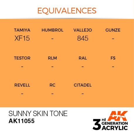 Acrílicos de 3rd Generación, SUNNY SKIN  TONE– STANDARD. Bote 17 ml. Marca Ak-Interactive. Ref: Ak11055.