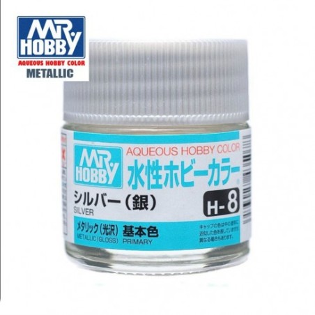 Mr.HOBBY AQUEOUS COLOR, PLATA. Bote 10 ml. Marca MR.Hobby. Ref: H008.