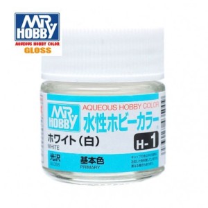Mr.HOBBY AQUEOUS COLOR, Blanco brillo. Bote 10 ml. Marca MR.Hobby. Ref: H1.