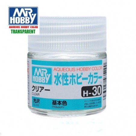 Mr.HOBBY AQUEOUS COLOR, Barniz transparente brillo. Bote 10 ml. Marca MR.Hobby. Ref: H30.
