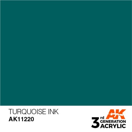Acrílicos de 3rd Generación, TURQUOISE INK  . Bote 17 ml. Marca Ak-Interactive. Ref: Ak11220.