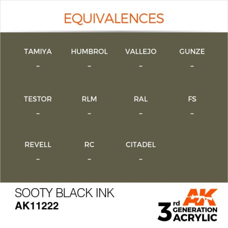 Acrílicos de 3rd Generación, SOOTY BLACK - INK  . Bote 17 ml. Marca Ak-Interactive. Ref: Ak11222.