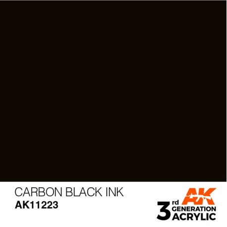 Acrílicos de 3rd Generación, CARBON BLACK - INK  . Bote 17 ml. Marca Ak-Interactive. Ref: Ak11223.