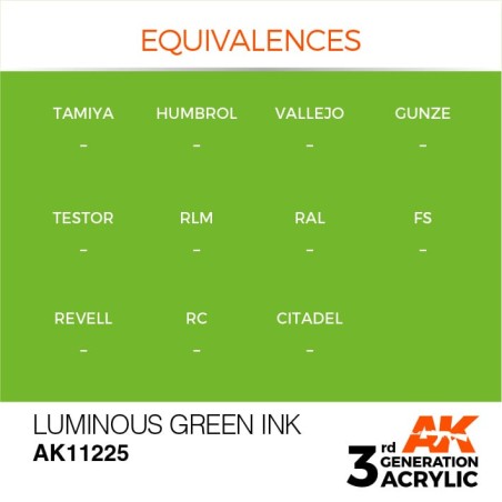 Acrílicos de 3rd Generación, LUMINOUS GREEN - INK  . Bote 17 ml. Marca Ak-Interactive. Ref: Ak11225.