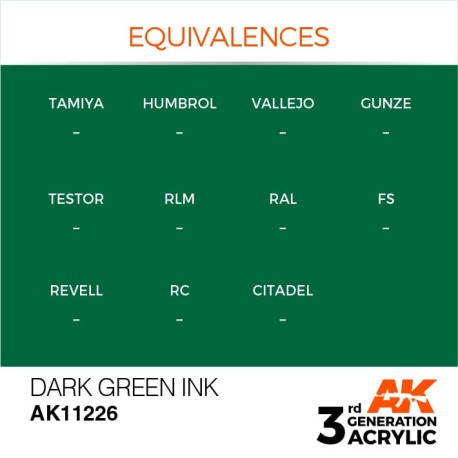 Acrílicos de 3rd Generación, DARK GREEN - INK  . Bote 17 ml. Marca Ak-Interactive. Ref: Ak11226.