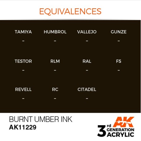 Acrílicos de 3rd Generación, BURNT UMBER - INK  . Bote 17 ml. Marca Ak-Interactive. Ref: Ak11229.