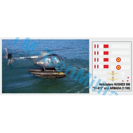 Calcas  Helicóptero HUGHES 500 "01-612", decoración "azul ARMADA". Escala 1:72. Marca Trenmilitaria. Ref: 000_5853.