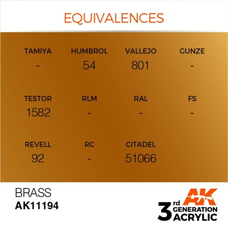 Acrílicos de 3rd Generación, BRASS– METALIC. Bote 17 ml. Marca Ak-Interactive. Ref: Ak11194.