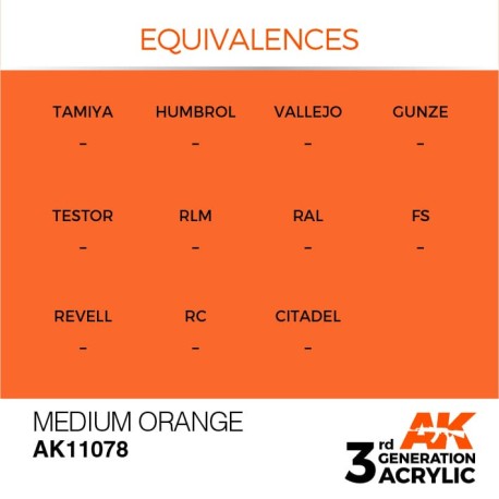 Acrílicos de 3rd General, MEDIUM  ORANGE  – STANDARD. Bote 17 ml. Marca Ak-Interactive. Ref: Ak11078.