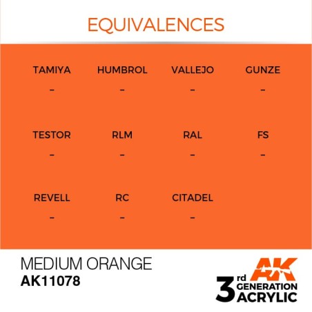 Acrílicos de 3rd General, MEDIUM  ORANGE  – STANDARD. Bote 17 ml. Marca Ak-Interactive. Ref: Ak11078.