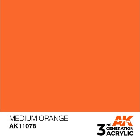 Acrílicos de 3rd General, MEDIUM  ORANGE  – STANDARD. Bote 17 ml. Marca Ak-Interactive. Ref: Ak11078.
