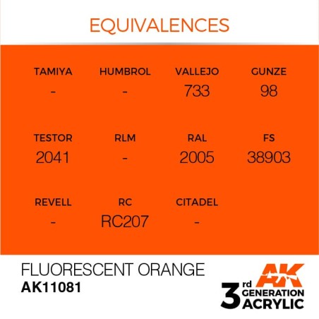 Acrílicos de 3rd General, FLUORESCENT ORANGE  – STANDARD. Bote 17 ml. Marca Ak-Interactive. Ref: Ak11081.