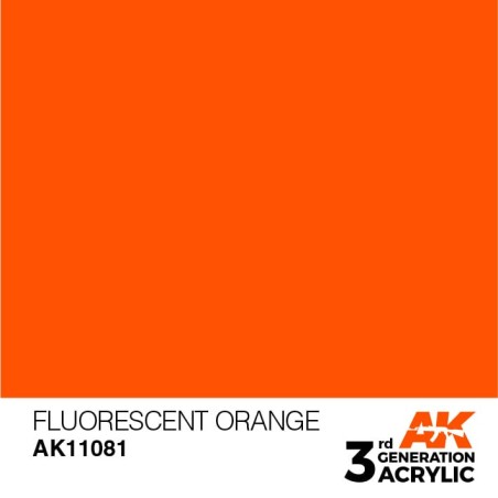 Acrílicos de 3rd General, FLUORESCENT ORANGE  – STANDARD. Bote 17 ml. Marca Ak-Interactive. Ref: Ak11081.
