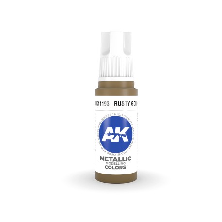 Acrílicos de 3rd Generación,  RUSTY GOLD – METALIC. Bote 17 ml. Marca Ak-Interactive. Ref: Ak11193.