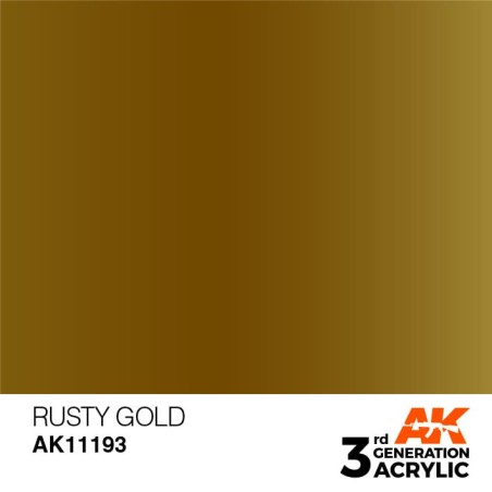 Acrílicos de 3rd Generación,  RUSTY GOLD – METALIC. Bote 17 ml. Marca Ak-Interactive. Ref: Ak11193.
