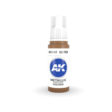 Acrílicos de 3rd Generación,  COPPER– METALIC. Bote 17 ml. Marca Ak-Interactive. Ref: Ak11197.
