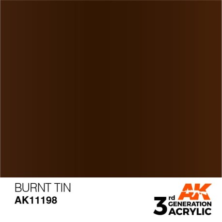 Acrílicos de 3rd Generación,  BURNT TIN – METALIC. Bote 17 ml. Marca Ak-Interactive. Ref: Ak11198.