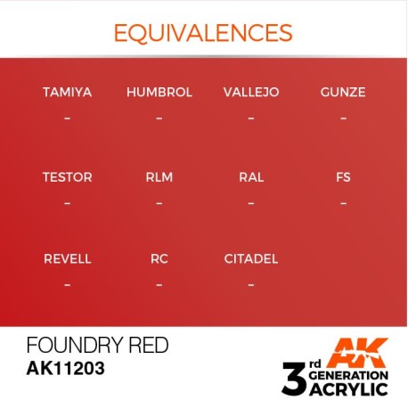 Acrílicos de 3rd General, FOUNDRY RED–METALLIC . Bote 17 ml. Marca Ak-Interactive. Ref: Ak11203.