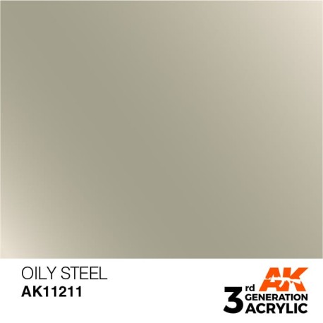 Acrílicos de 3rd General, OILY STEEL–METALLIC . Bote 17 ml. Marca Ak-Interactive. Ref: Ak11211.